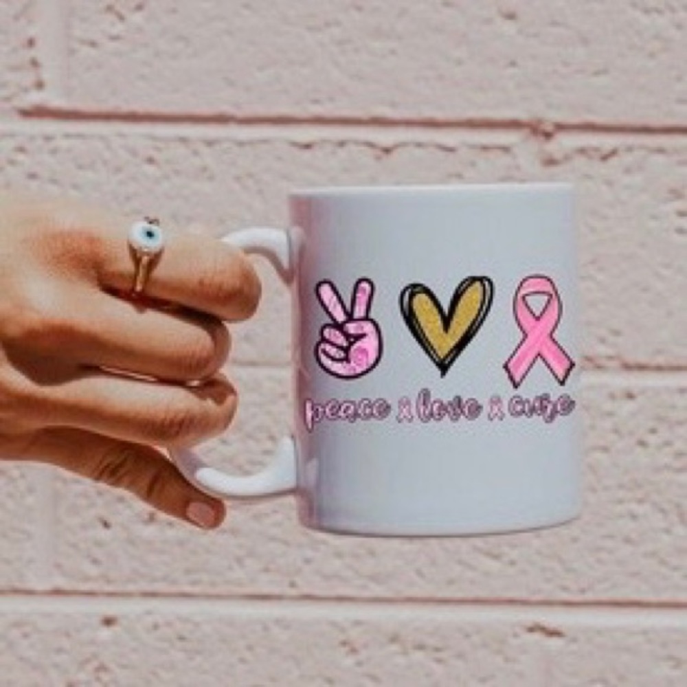 Pink Ribbon Peace Love Cure Ceramic Mug